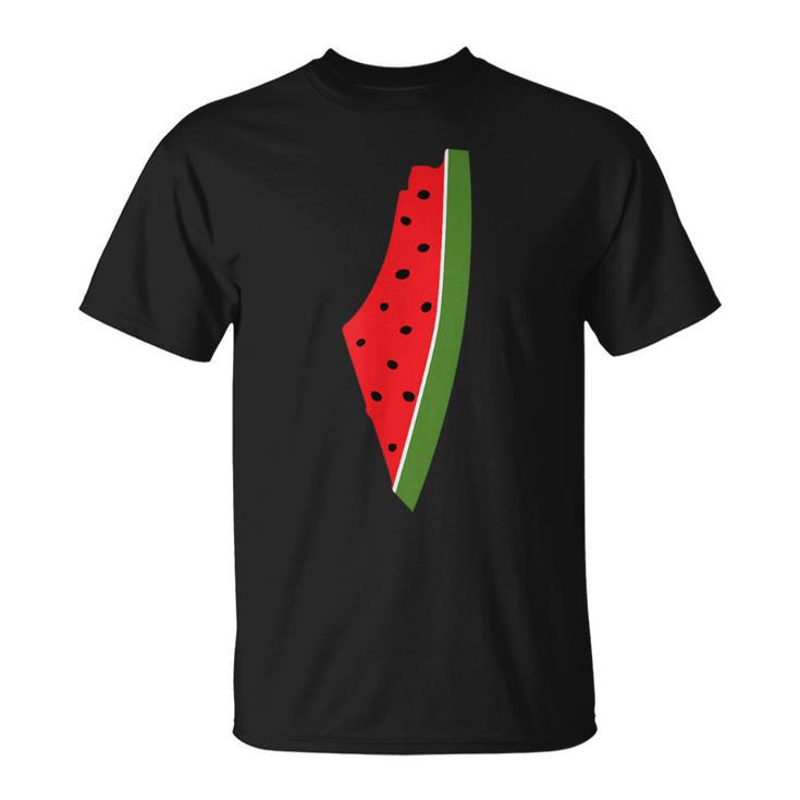 Map Of Palestine Watermelon Free Palestine Map Watermelon T-Shirt
