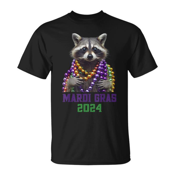 Mardi Gras 2024 Bead Party Street Parade Cute Raccoon T-Shirt