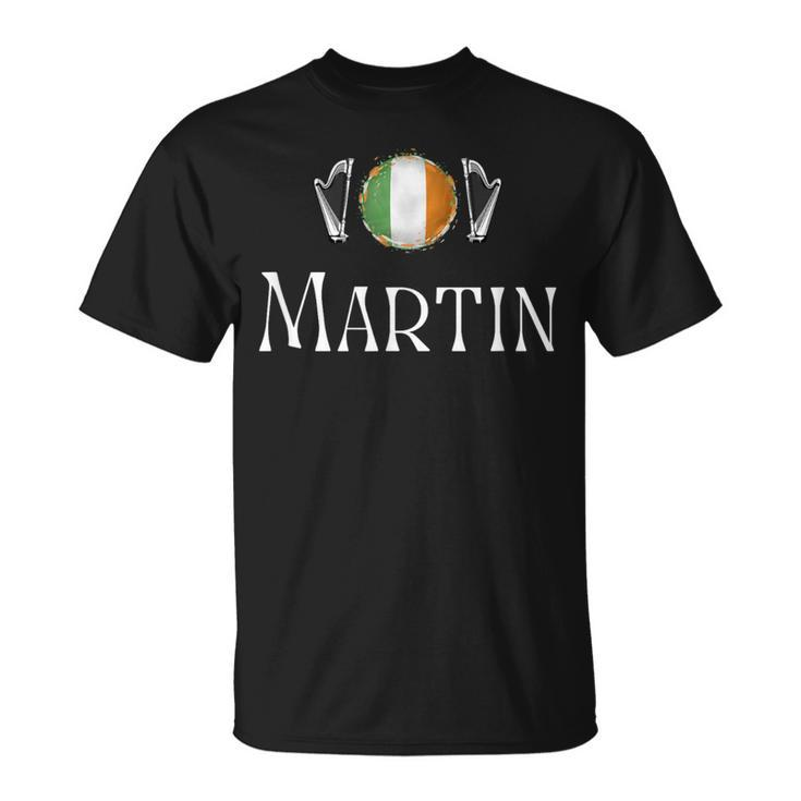 Martin Surname Irish Family Name Heraldic Flag Harp T-Shirt