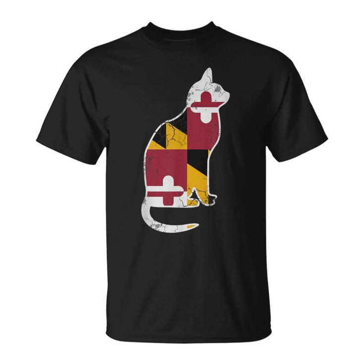 Maryland Flag Calico Cat Vintage Distressed Fade T-Shirt