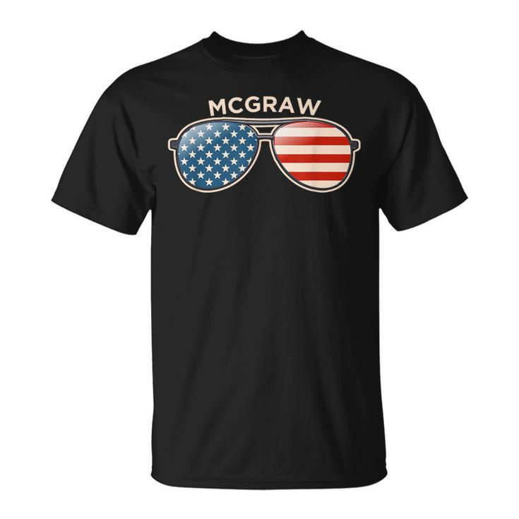 Mcgraw Ny Vintage Us Flag Sunglasses T-Shirt