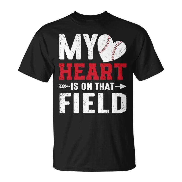 Mein Herz Ist Auf Dem Feld Baseball Papa T-Shirt