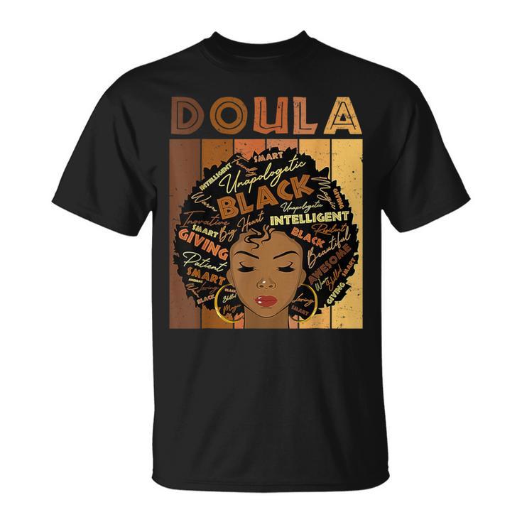 Melanin Doula African Pride Afro Hair Black History Month T-Shirt