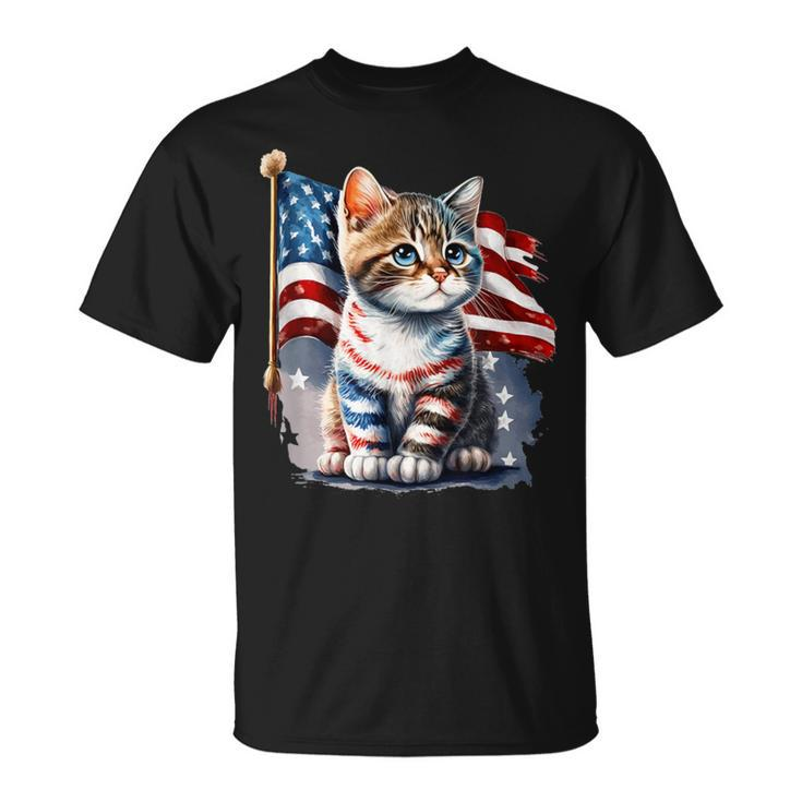 Memorial Day Cat 4Th Of July Patriotic Usa Flag T-Shirt