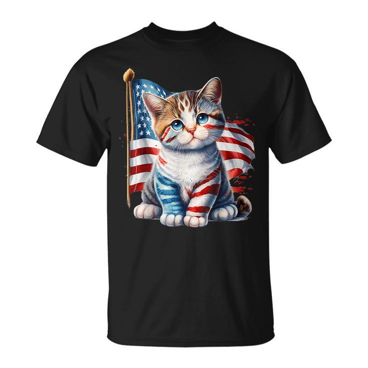Memorial Day Cat Kitten 4Th Of July Patriotic Usa Flag T-Shirt