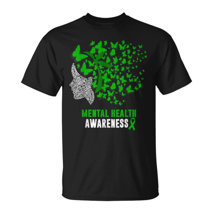 Mental Health Awareness Butterflies Green Ribbon Girl T-Shirt