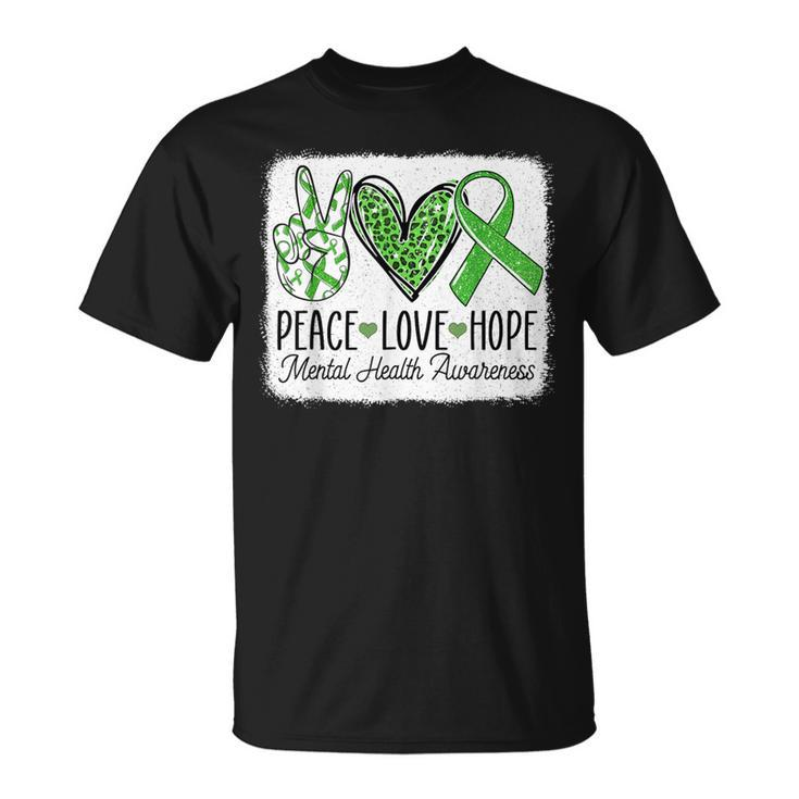 Mental Health Awareness Peace Love Hope Support Green Ribbon T-Shirt