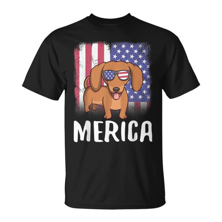 Merica Dachshund Dog Usa American Flag 4Th Of July Patriotic T-Shirt
