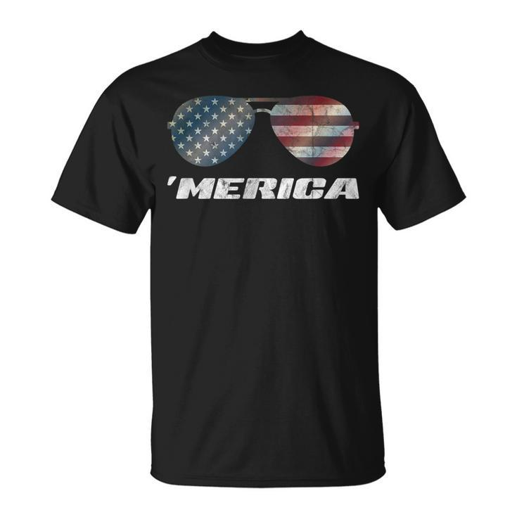 Merica Sunglasses & Us Stars & Stripes Flag 4Th July T-Shirt
