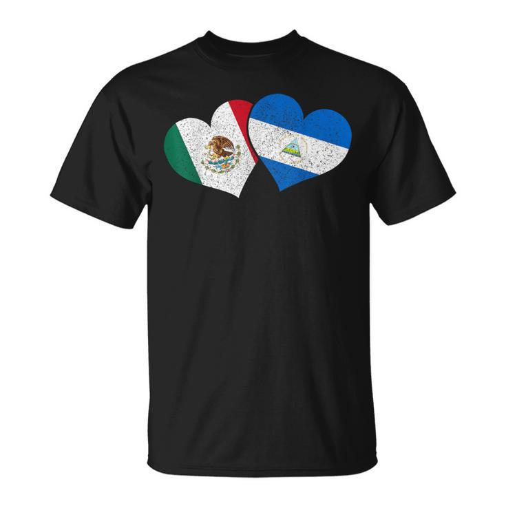 Mexico Nicaragua Hearts Mexican Nicaraguan Flag Pride Nica T-Shirt