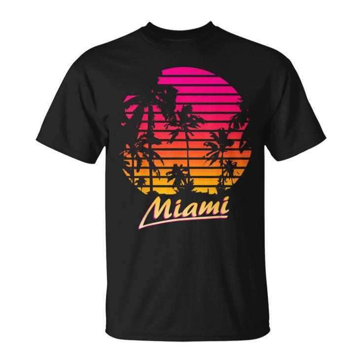 Miami 80S Summer Beach Palm Sunset T-Shirt