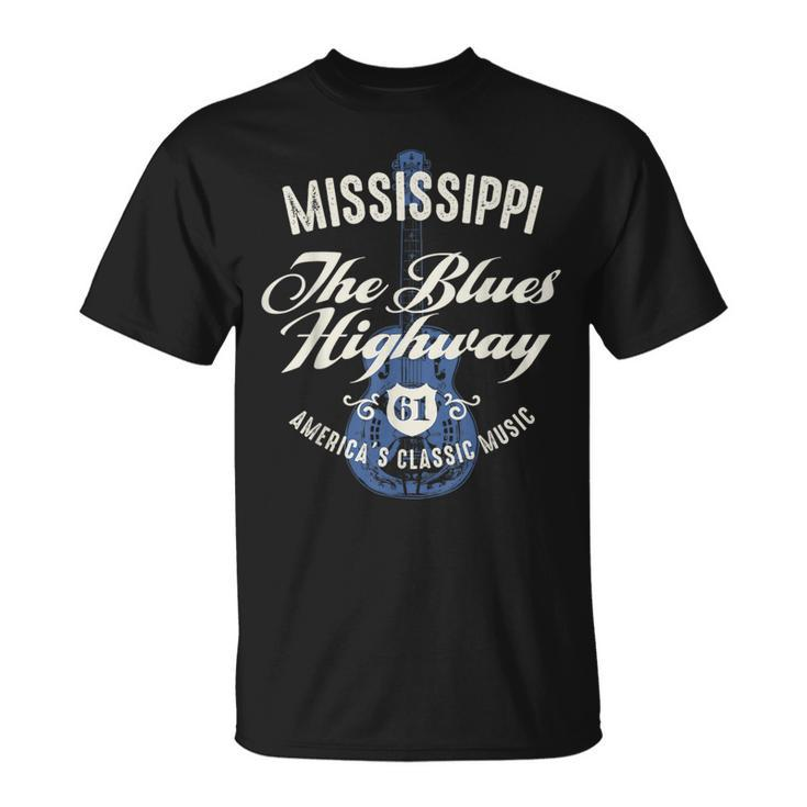 Mississippi The Blues Highway 61 Music Usa Guitar Vintage T-Shirt