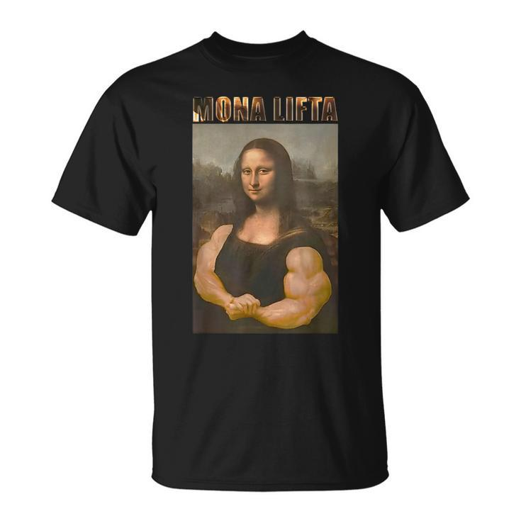 Mona Lifta Parodie T-Shirt, Muskulöse Mona Lisa Fitness Humor
