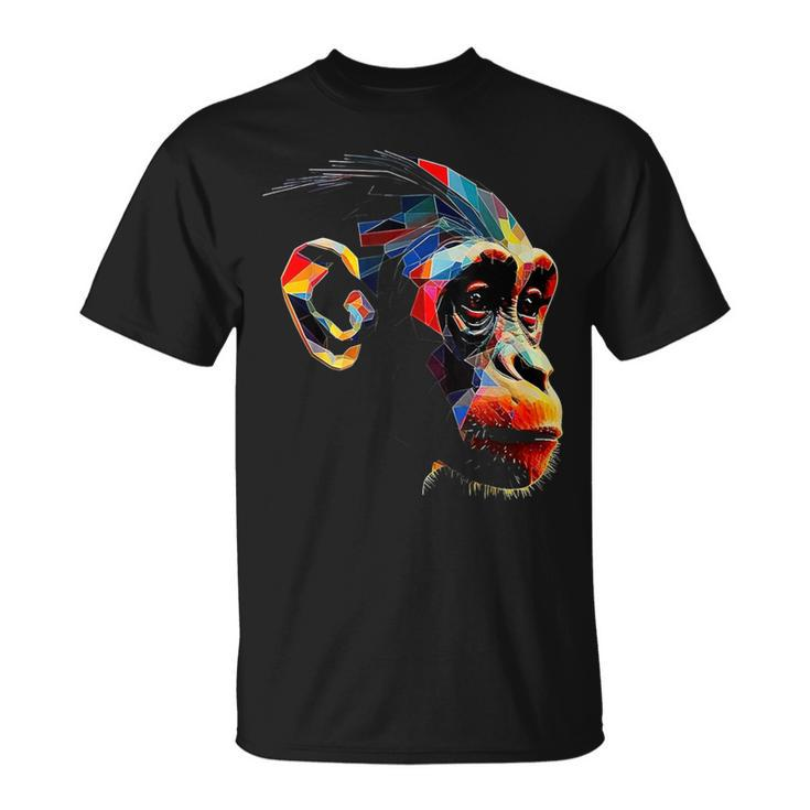 Monkey Zoo Colourful Monkey Face Polygon Animal Motif Monkey T-Shirt