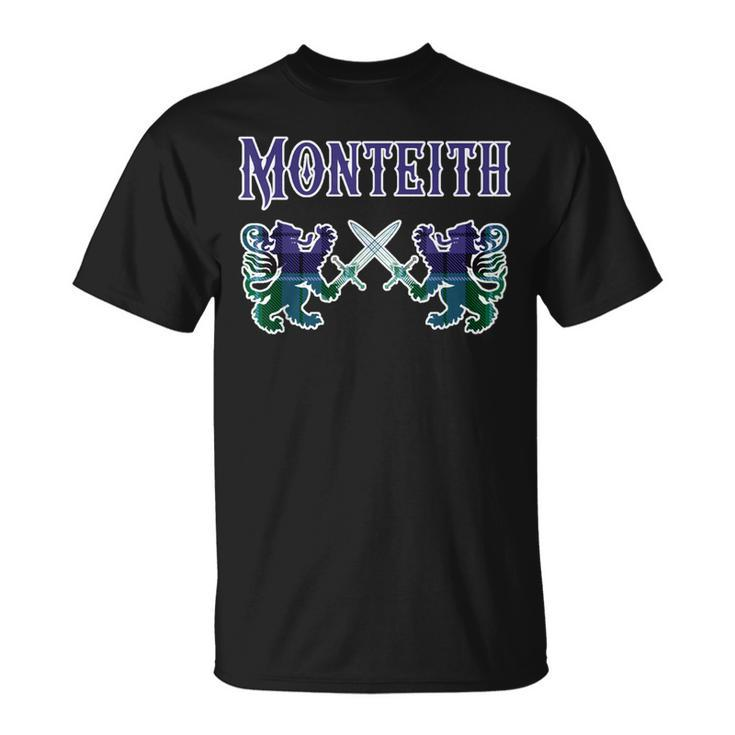 Monteith Scottish Clan Lion Family Name Tartan Kilt T-Shirt