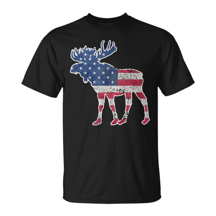 Moose Usa Flag Colorful Retro Vintage T-Shirt