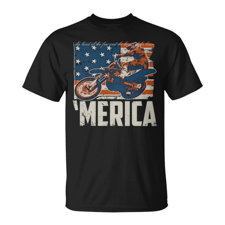 Motocross Racer Dirt Bike Merica American Flag T-Shirt