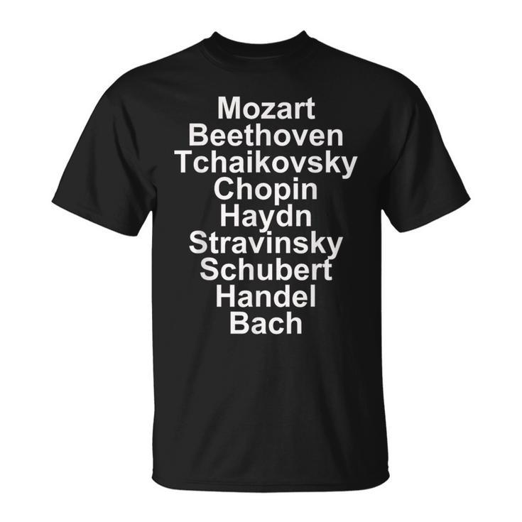 Mozart Beethoven Chopin Bach Classical Music Composers T-Shirt