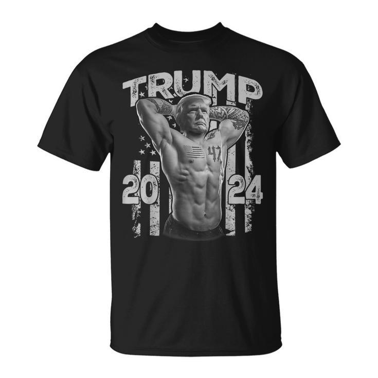 Muscle Trump President Bodybuilding American Flag Trump 2024 T-Shirt