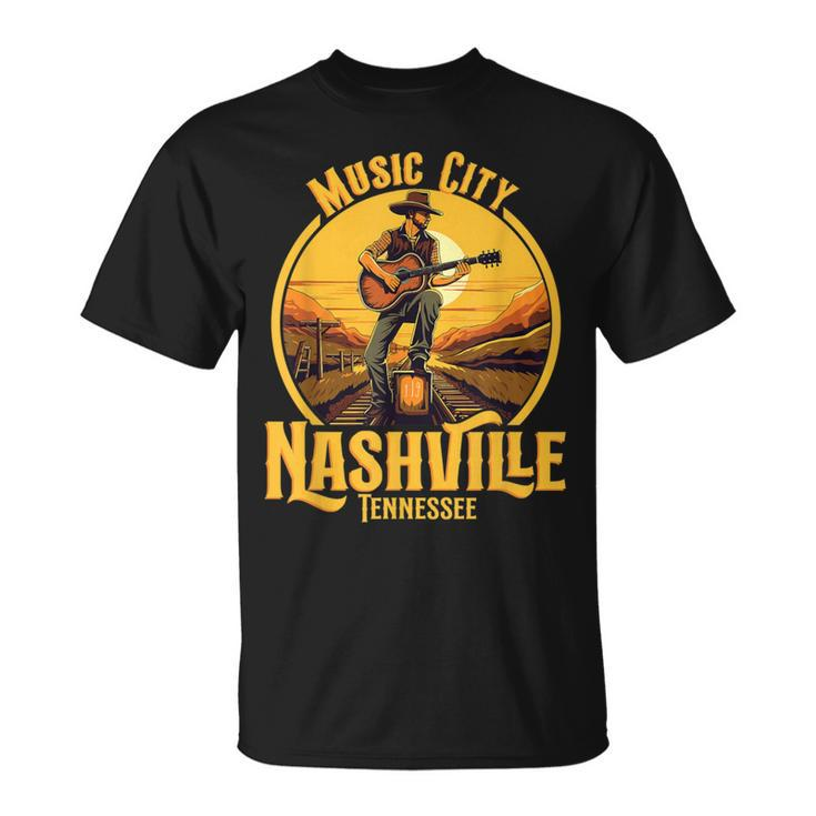 Music City Nashville Tennessee Vintage Guitar Country Music T-Shirt