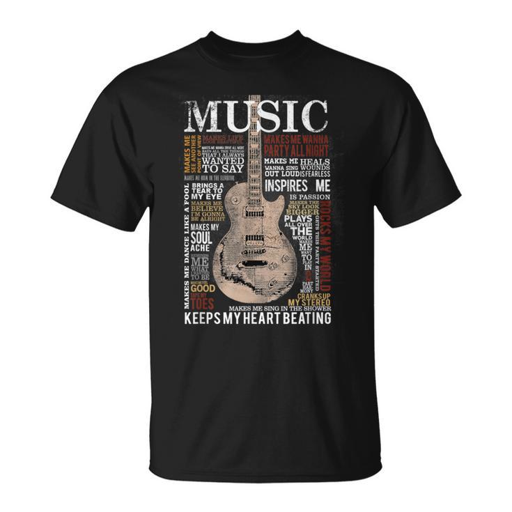 Music Quotes Guitar Keeps My Heart Beating Musician Bass T-Shirt