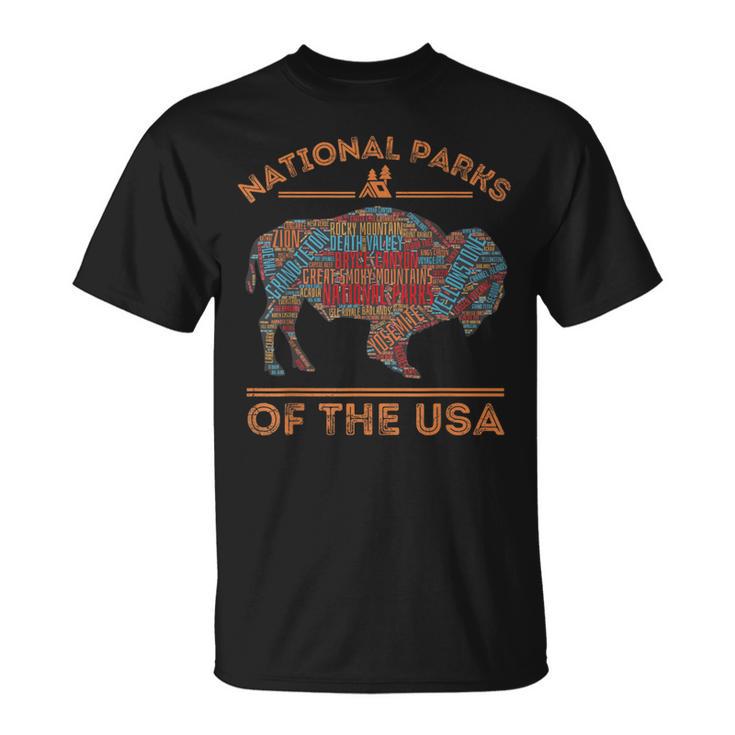 National Parks Usa Buffalo Travel Outdoors Hiking Vintage T-Shirt