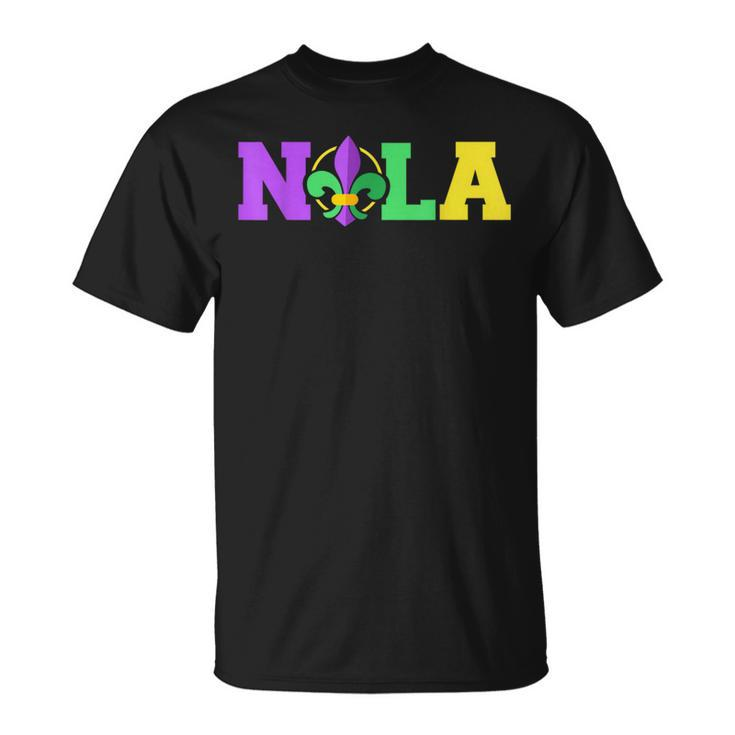 New Orleans Nola In Mardi Gras Colors And Fleur De Lis T-Shirt
