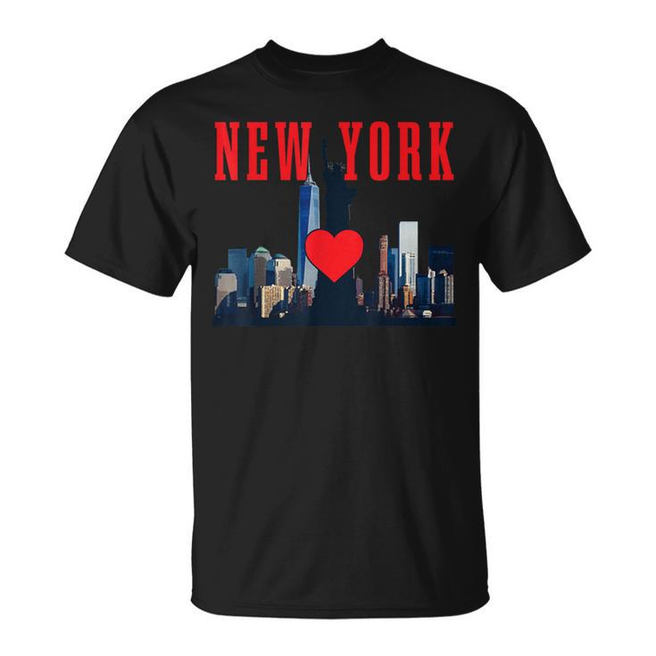 New York City Nyc Ny Skyline Statue Of Liberty Heart T-Shirt