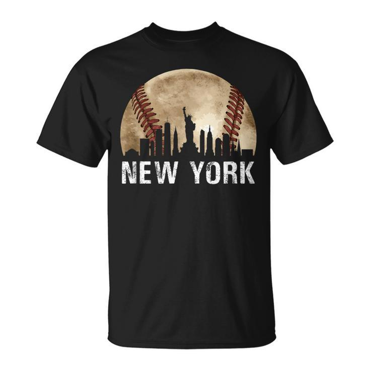 New York City Skyline Vintage Baseball Lover T-Shirt