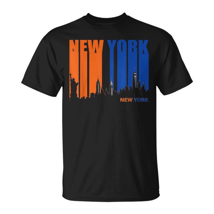 New York Orange & Blue Skyline Vintage Silhouette T-Shirt