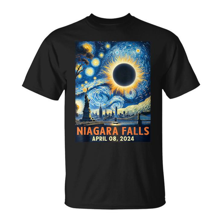 Niagara Falls New York Total Solar Eclipse 2024 Starry Night T-Shirt