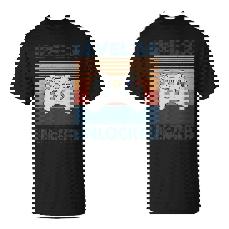 Nivel 34 Desbloqueado – Retrointage 34 Cumpleaños Gamer Gaming Camiseta unisex