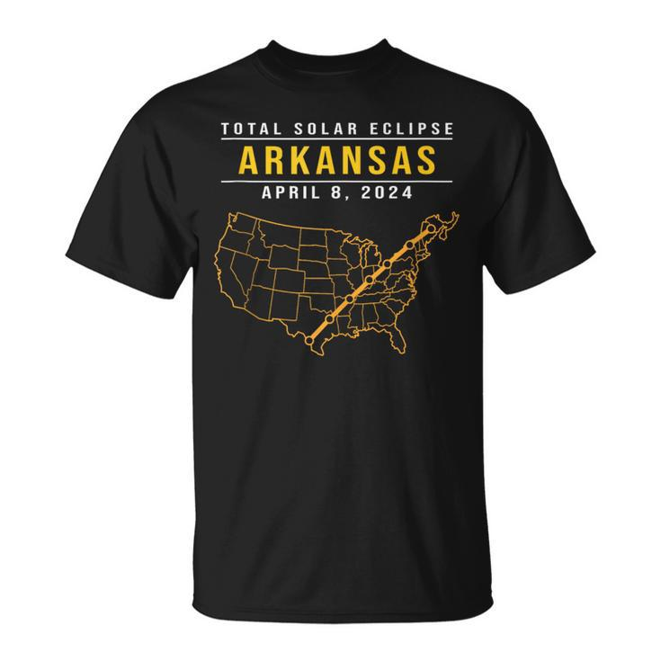 North America Total Solar Eclipse 2024 Arkansas Usa Map T-Shirt
