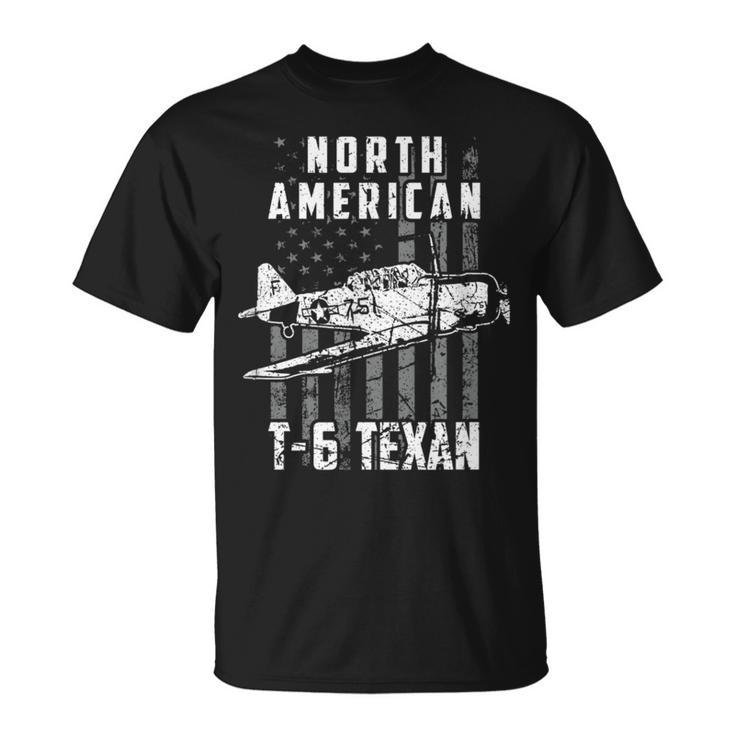 North American T-6 Texan Warbird Us Flag Vintage Aircraft T-Shirt