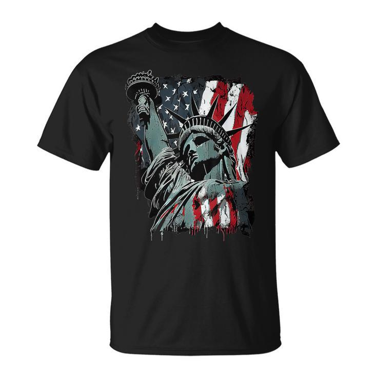 Nyc New York City Statue Of Liberty Usa Flag Graphic T-Shirt