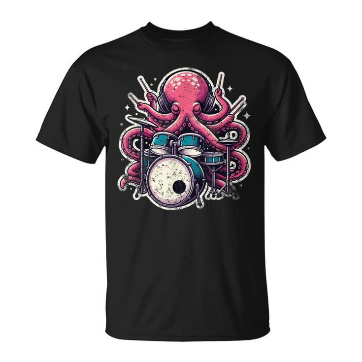 Octopus Playing Drums Drummer Musician Drumming Band T-Shirt