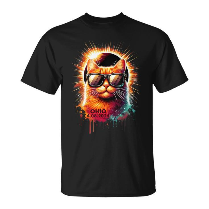 Ohio 2024 Total Solar Eclipse Cat Wearing Glasses Totality T-Shirt