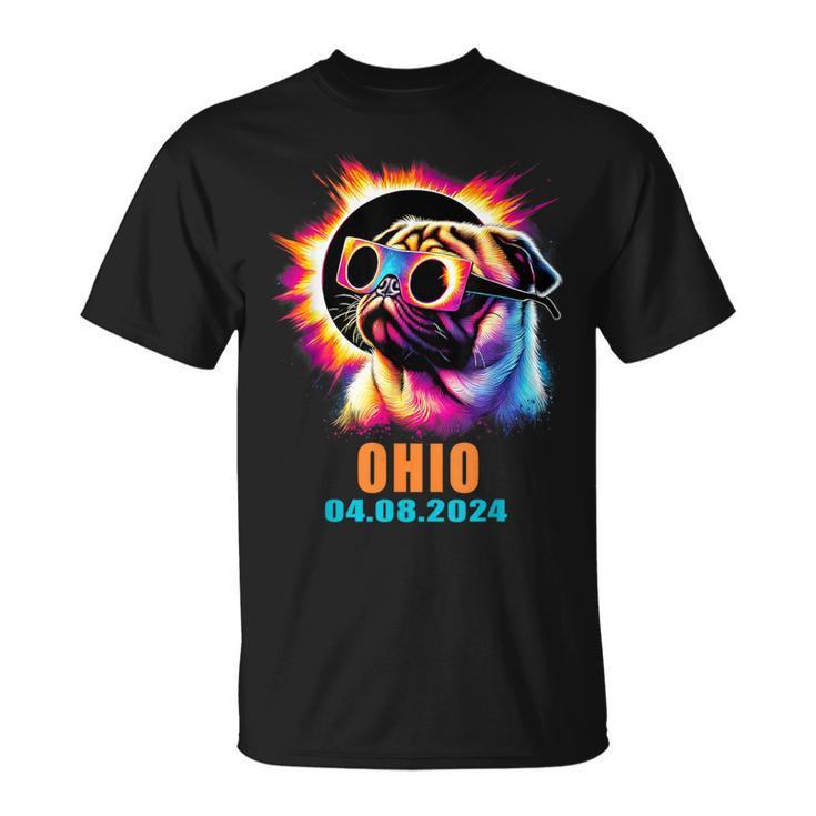 Ohio Total Solar Eclipse 2024 Pug Dog With Glasses T-Shirt