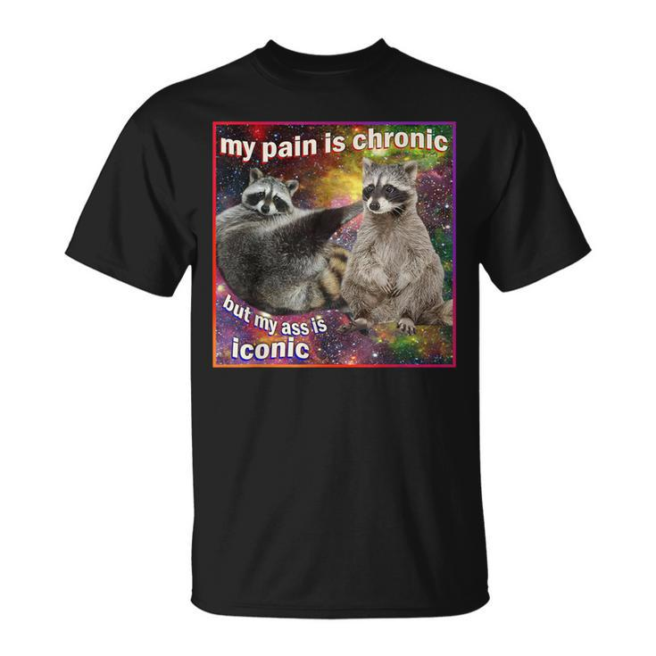 My Pain Is Chronic But My Ass Is Iconic Meme Raccoon T-Shirt