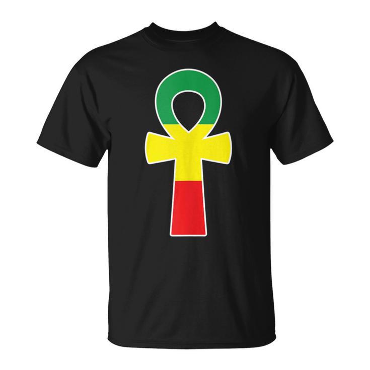 Pan African Flag Ankh Cross Black King Black Egyptian Nubian T-Shirt