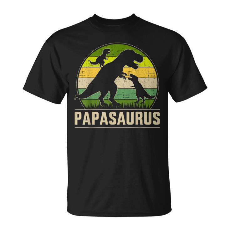 Papasaurus Zwei Kinder Für Papa Zumatertag Weihnachten T-Shirt