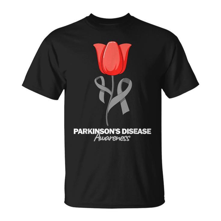 Parkinson's Disease Awareness April Month Red Tulip T-Shirt