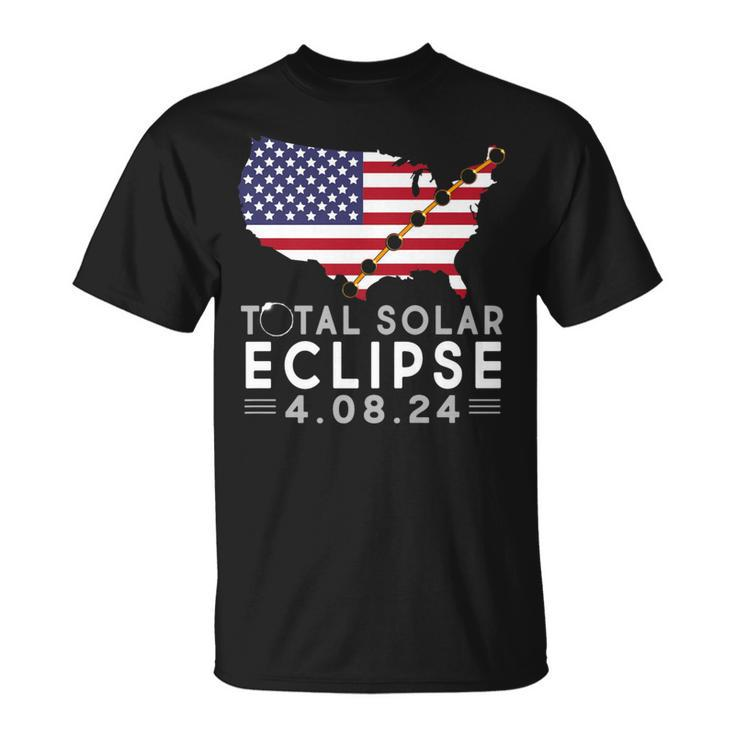 Path Of Totality America Eclipse Usa Map Total Solar 2024 T-Shirt