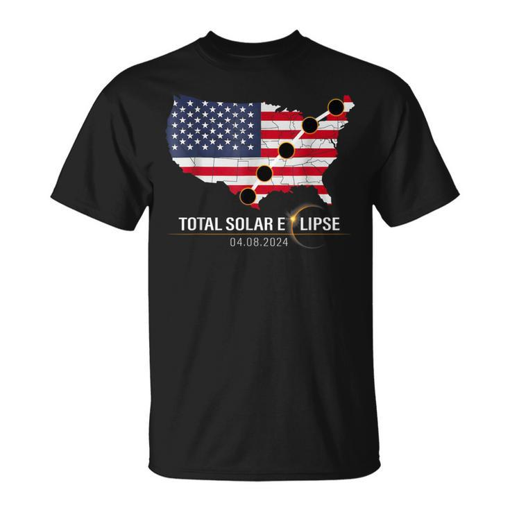 Path Of Totality America Usa Map Total Solar Eclipse 2024 T-Shirt
