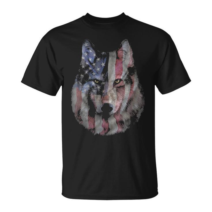 Patriotic America Grey Wolf Bust Usa T-Shirt