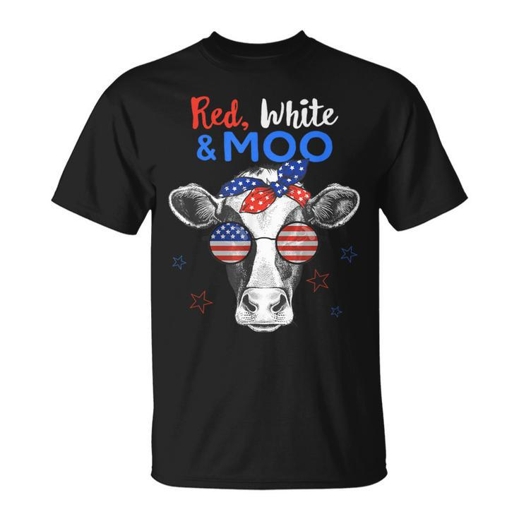 Patriotic Cow Usa Flag 4Th Of July Red White And Moo T-Shirt