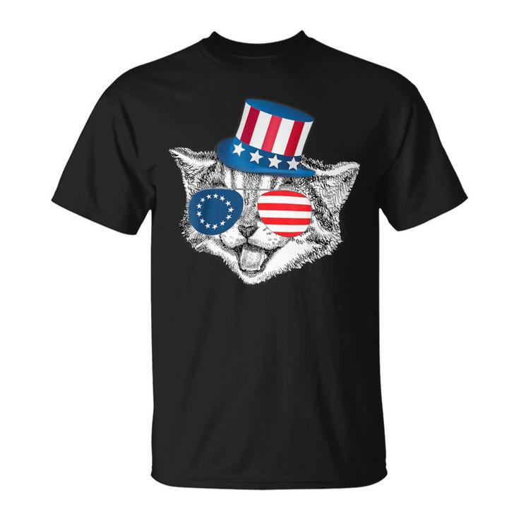 Patriotic Cat Betsy Ross American Flag Battle 13 Stars T-Shirt