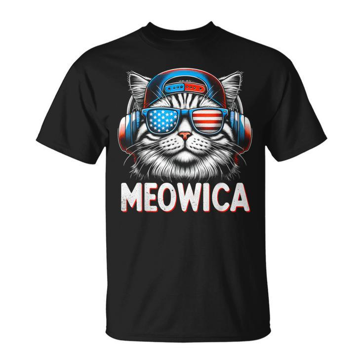 Patriotic Meowica 4Th Of July Cat American Flag Usa Kitty T-Shirt