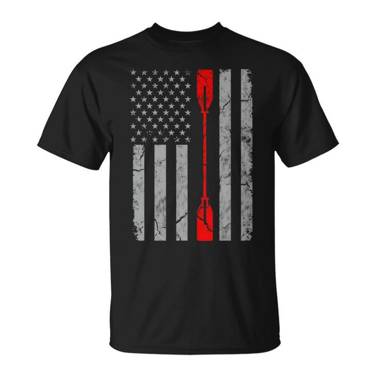 Patriotic Thin Red Line American Flag Kayak Kayaking Paddle T-Shirt