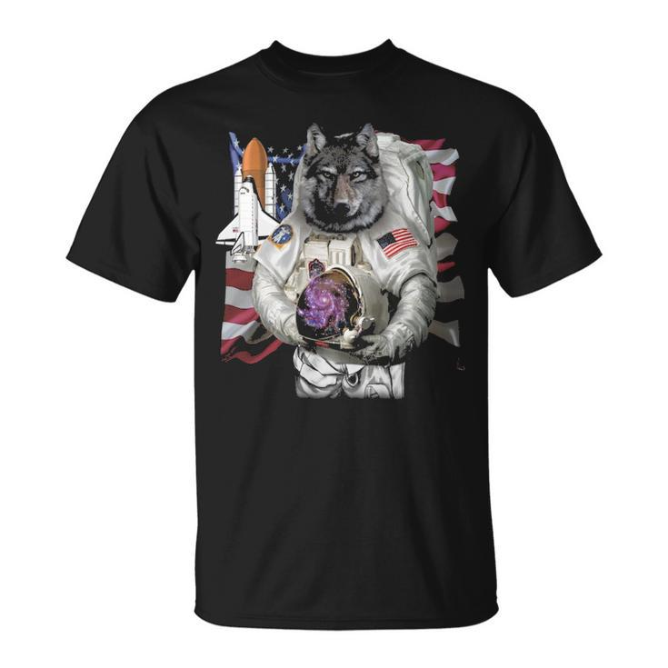 Patriotic Wolf As Usa America Astronaut T-Shirt